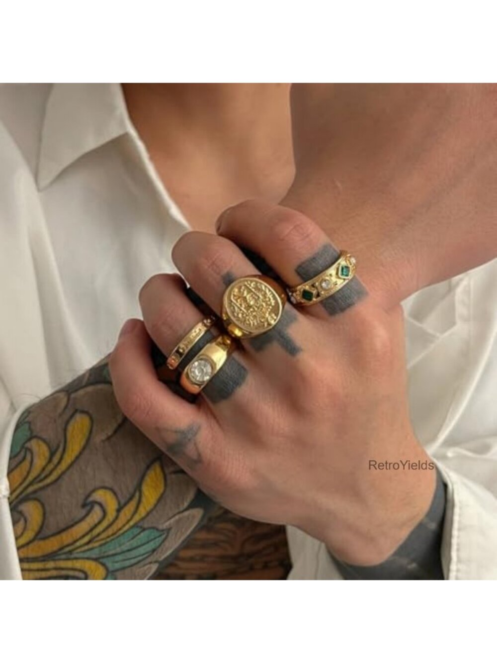Hammered Stackable Knuckle Rings Set Geometric Statement Ring Pack - Picture 2 of 6